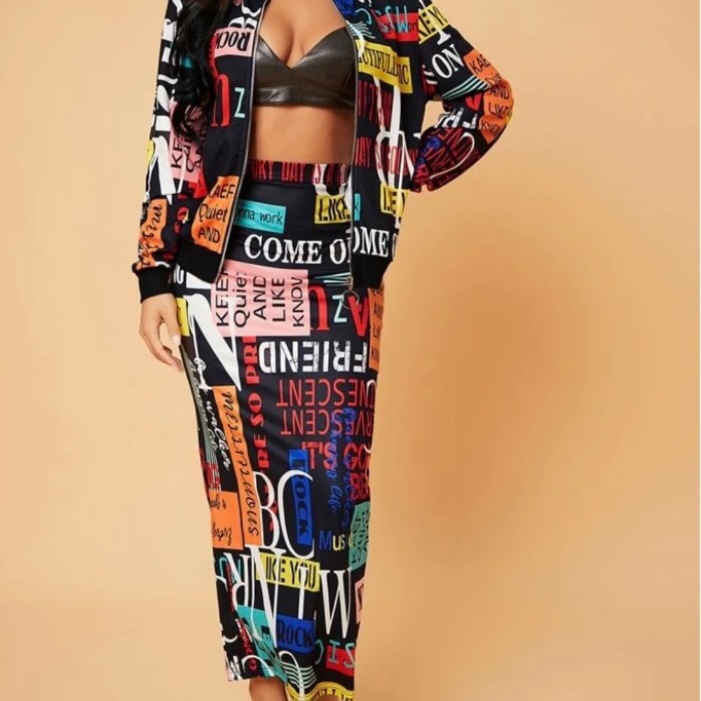 Brand new colored letter print two piece suit